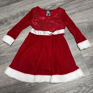 Pink & Violet Santa Claus Mrs Claus Red Sequin Velvet Christmas Holiday Dress 3T
